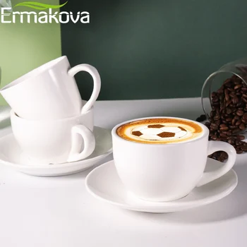 ERMAKOVA 6 Pcs/Monte Porcelana Xícara de café com Pires em Cerâmica Espresso, Cappuccino, café com Leite e Café Caneca de Chá Colher de Copos
