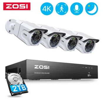 ZOSI 4K POE de Segurança, Sistema de Câmera de Vigilância Kit AI Detecção de Rosto Cor de Visão Noturna de 8MP Câmera do IP do CCTV de Vídeo 8CH NVR Conjunto