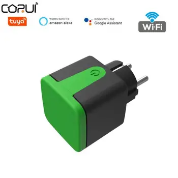 CORUI Tuya 16A Smart wi-Fi Plug de Alimentação Impermeável Monitor de Tomada de Controle de Voz Para Uso Com Alexa Inicial do Google Assistente
