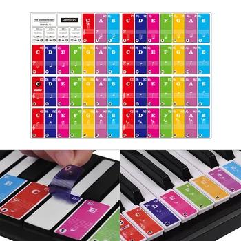 ammoon Adesivos de Piano Teclado Removível Vinheta para 37/ 49/ 61/ 88 Chave Teclados Transparente para as Crianças a Prática de Piano de Aprendizagem