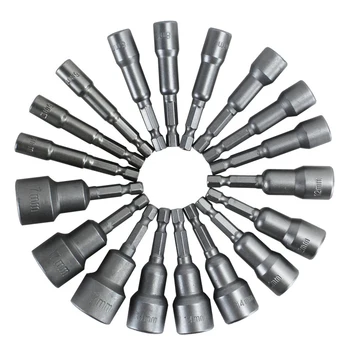 6-19mm Chave de Porca de ferramentas do Soquete Padrão do Conjunto de Chave Soquete Sextavada Haste da Ferramenta de Poder de Folha de Metal Kit de ferramentas