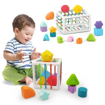 Bebê Forma De Classificação De Brinquedos Para Crianças Montessori De Ensino Brinquedos Coloridos Sensorial Habilidades Motoras Finas Cubo Blocos De Brinquedos De 0 A 12 Meses De Presente