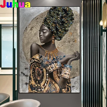 5D Diy Diamante Mosaico Mulher Africana Arte do Grafite Diamante Pintura Completa Praça de Diamante Redondo Bordado retrato Menina de decoração de casa