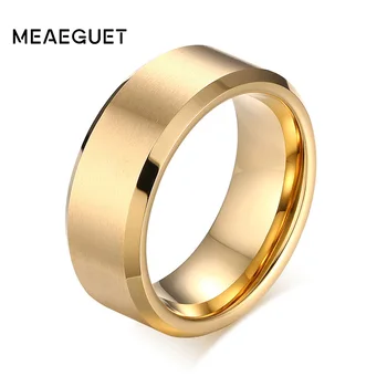 Meaeguet 8mm de Largura de Ouro maciço-cor Anéis de Casamento do Tungstênio Para os Homens de Jóias de Alta Qualidade Anéis de Carboneto de Tungstênio Faixas de Casamento