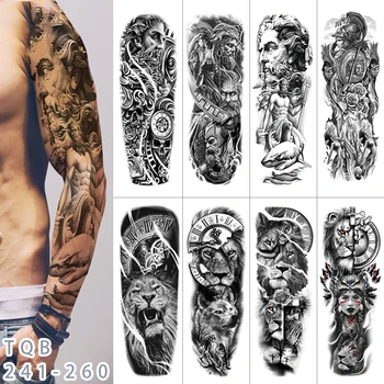 Temporária Grande Braço De Luva Descartável De Arte Fake Tattoo Deus Do Mar Leão Braço Impermeável Tatuagem Adesivos Para Mulheres E Homens
