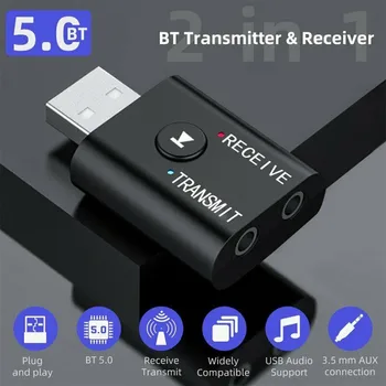 2 In1 USB Adaptador Bluetooth sem Fio 5.0 Transmiter Bluetooth Para o Computador de TV do Portátil do Adaptador de Fone de ouvido alto-Falante do Receptor de Bluetooth