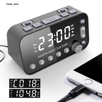 2021 Novo despertar Relógio Despertador, Rádio de Cabeceira Digital LED de Alarme de Relógio com USB Duplo DAB/FM Rádio VHF Grande Tela de Projeção LED Relógio