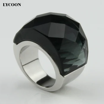 LYCOON venda quente de alta qualidade em aço inoxidável 316L de Jóias de casamento, anéis de Áustria claro cinza transparente de cristal do anel para as mulheres