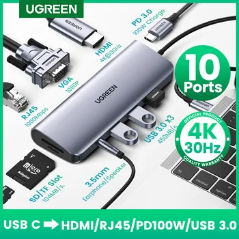 MPEG HUB USB C 10 em 1 USB Tipo C para HDMI 4K USB 3.0, VGA PD de 3,5 mm de Função Completa de HUB para MacBook pro/Pro/Air iPad Pro HUB USB C