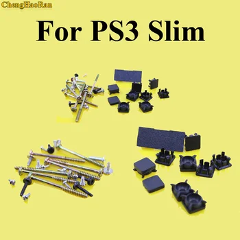 ChengHaoRan 1set conjunto Completo de Plástico Preto Para PS3 Slim Console de Parafusos Parafuso de Pés de Borracha da Tampa Parafusos do Kit de Reparação de peças Substituir