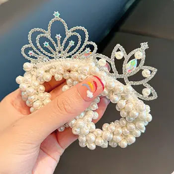 1Pc Japonês a Pearl Elegante Strass Coroa de Cabelo Corda Doce Estilo coreano de Cabelo Corda Crianças Cocar de Princesa