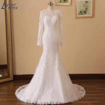 Faíscas Vestido de Noiva Sereia 2022 vestido de noiva Apliques de Renda robe de mariee Mangas compridas Vestido de Noiva Ruffles Trem