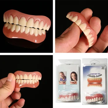 Os Dentes falsos de Silicone Superior Inferior Facetas Perfeito Rir Facetas Dentaduras Colar Falso Dentes Chaves Eco-friendly Temporária Dentes