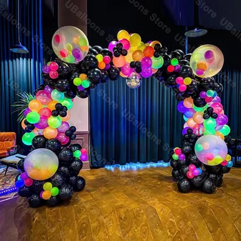 1 Conjunto de Incandescência de Balões, de Arco de Preto Neon Globos Brilho Balão Garland para o chá de Bebê de Casamento, Festa de Aniversário de Néon Decoratiions