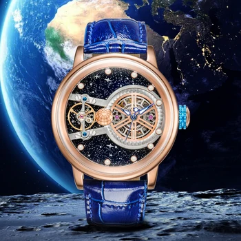 HANBORO Luxuri Homem de Céu Estrelado Para Ver os Homens Mecânicos, Relógios de pulso Relógio Terra Tema o Design Automat Homem Watch Herren Uhr Quente