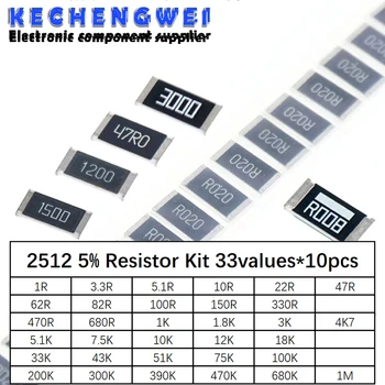 2512 Resistor SMD Kit Kit Sortido de 1ohm-1M ohms, 5% 33valuesX 10pcs=330pcs Kit DIY