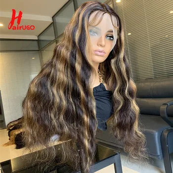 HairUGo Destaque da Onda do Corpo de Lace Front Wig Com o Bebê do Cabelo de Remy do Brasileiro da P4/27 13x4 Rendas Frente Perucas de Cabelo Humano Pré Arrancado