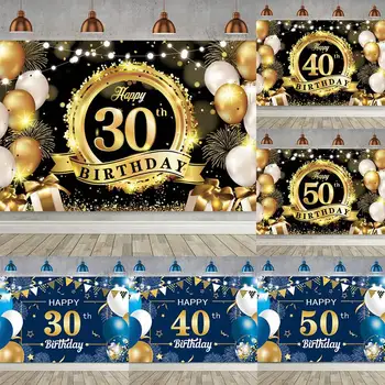 Feliz Aniversário 30 40 5 plano de Fundo da Festa de Aniversário de Adultos de Ouro Preto, Balões 30 40 50 Aniversário, Festa de Aniversário, Decoração