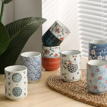 Arte em estilo japonês de Cerâmica, Copos Pintados à Mão, de Grande capacidade de Xícaras de chá Sem Alças Família Prático Copos Reta Copos Canecas