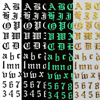 12 Cores ABC Letra Do Alfabeto Adesivos Para Decoração de Unhas em 3D Etiqueta da Arte do Prego inglês Antiga Fonte algarismos arábicos, do Decalque