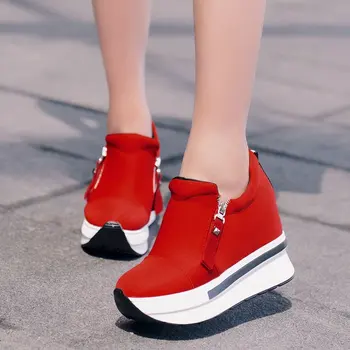 2022 nova plataforma de tênis das mulheres sapatos de vermelho casual sapatos confortáveis de salto preto sapatos de lona de mulheres invisível sapatilha da cunha