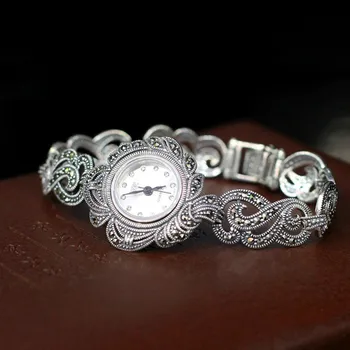 S925 pura prata refinada mulheres Tailandesas estética do temperamento tipo de pulseira relógios