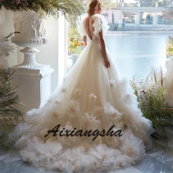Vestido de noiva De 2022 Longo Vestido do Baile de finalistas 3D Flores feitas à mão Incrível Marfim de Noiva de Tule Vestidos de Festa vestidos elegantes para mulher