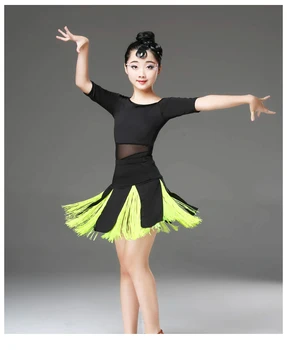 Latina do Concurso de Dança de Salão de baile de Tango, Saias e Vestidos Meninas Crianças Traje para Crianças Salsa Sequin Vestido de Franja Criança Criança