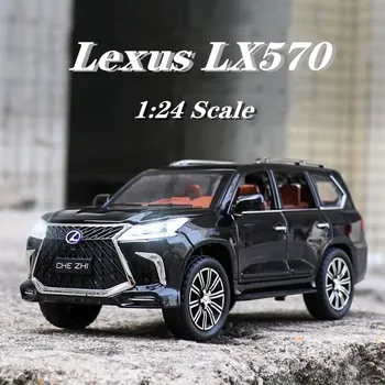 1:24 Escala Fundido Brinquedo Veículo Modelo Lexus LX570 SUV Carro Puxar para Trás Som & Luz Porta Openable Coleção de Presente Para a Criança Miniauto