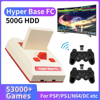 Retro Consola de jogos de Vídeo de 4K UHD Hyper Base FC Caixa do Jogo Ext.500G de HDD para PSP/PS1/N64/DC/3DO/MAME/NDS 53000+Jogos com Controlador