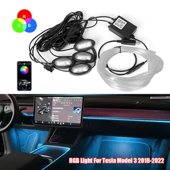 64 Cores USB Adaptador do Isqueiro do Cigarro Atmosfera Lâmpada de Carro, a Pé Dashboard do Console de Luz Ambiente Para o Tesla Model 3 2018-2022