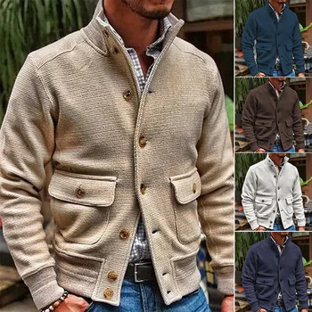 2021 outono e inverno, novo comércio exterior casaco de moda masculina de stand colarinho de cor sólida jaqueta casual homens
