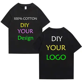 DIY Seu Logotipo T-Shirts de impressão de fotos Personalizado Própria marca de camisetas 210g de algodão homme tees o transporte da gota de manga curta T-shirt atacado