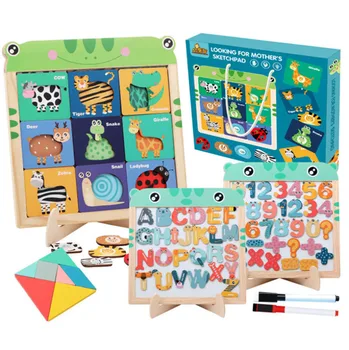 Multifuncional de Madeira Montessori Brinquedos de Animais/Número/Letra Correspondente Jogos de Puzzle para Crianças Magnético Desenho Borad como Criança Presentes