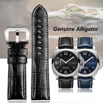 High-end Relógio Acessórios Pulseira de Couro de crocodilo Correia de Relógio 22mm 24mm Preto marrom azul homem de Faixa de Relógio Para Panerai 111 441