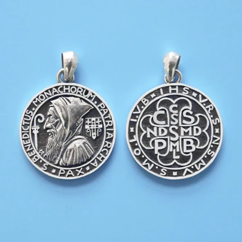 Medalla De San Benito Plata Lei 925 são Bento de Nursia Colar Pingente para Homens Mulheres Medalha de Christian Jóias Benedetto
