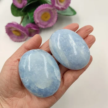 1pc Natural Calcita Azul Cristal de Quartzo Reiki PalmStone Rock Colecionáveis Mineral Amostra de Cura Polido de pedra preciosa Decoração