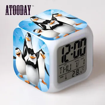 Os pinguins de Madagascar Relógio Despertador Diodo emissor de Luz de 7 de Alteração de Cor do Display Lcd Relógio de Mesa Tabela Praça Digital Vintage