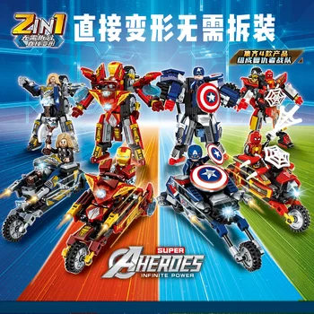 Super-Heróis 2 Em 1 Da Marvel Filme Dos Vingadores Clã Transformando Mecha Motocicleta Modelo De Construção De Blocos De Tijolos Clássicos Brinquedos Presentes
