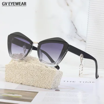 Nova Moda das Mulheres de Óculos de sol com Pingente de Quadro de Olhos de Gato Estilo Elegante Óculos de Designer Feminino ao ar livre UV400 Óculos