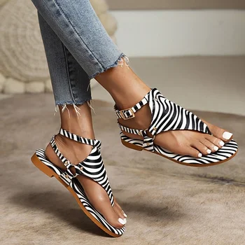 Mulheres Roma Sandálias de Verão Clipe de Dedo do pé Casual Senhoras Flip-Flops Fivela Fêmea Sandálias Zebra, Cobra Impressão Sapatos de Praia