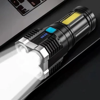 COB CONDUZIU a Lanterna elétrica Recarregável USB Portátil de Mão a Tocha de luz para Camping Pesca Multi-função Forte Lanterna LED Holofote