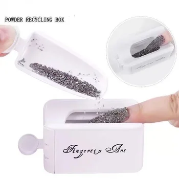 Dupla Camada de Glitter em Pó de Broca da Arte do Prego Ferramentas de Manicure Profissional da Jóia de Reciclagem de Caixa de Armazenamento Portátil Recipiente Branco DIY