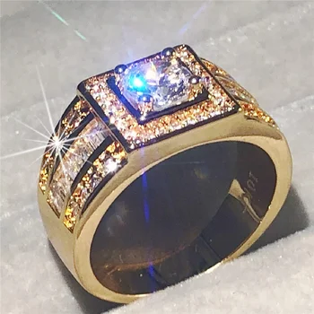 Original 100% de prata 925 Anéis de Casamento para os Homens de Luxo corte Redondo 1.2 ct Simulado de Diamante Anel 10K ouro Jóias banhadas a