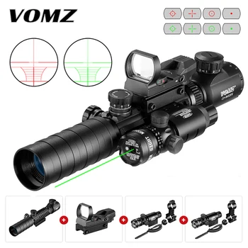 VOMZ 3-9X32 por exemplo, a Caça Tático Rifle Âmbito de mira Óptica Red Verde Iluminado Riflescope Holográfico 4 Retículo red dot de Combinação