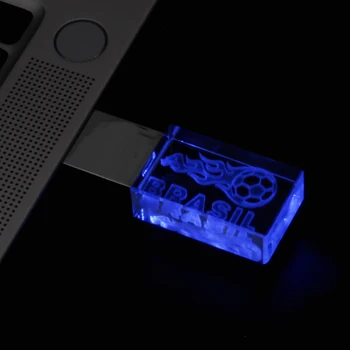 JASTER Cristal de Luz Azul 2.0 USB Flash Drive 8GB Grátis LOGOTIPO Patch 4GB de Memória Stick Pen Drive de 16GB 32GB Disco de U 64GB Carro e TV