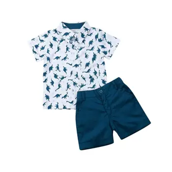 A criança de Bebê Meninos Crianças Roupas de Verão de Manga Curta Dinossauro T-shirt de Impressão Tops + Shorts Calças de Roupas Conjunto