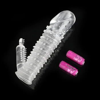 Resuable Dupla Vibração de Preservativos para os Homens de Pênis Alargamento do Pénis Camisinha Estimulador de Clitóris Vibrador Vibradores os Brinquedos Sexuais