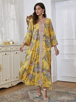 TOLEEN Mulheres Casual Elegante Maxi Vestidos de 2022 Primavera, Outono estampa Floral Abaya árabe turco Africana Festa à Noite Robe Vestido
