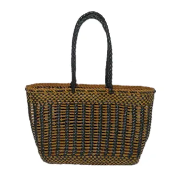 2023 novo e Elegante cesta de vegetais saco de couro bolsa oco Japonês primeira camada de couro de mão-de tecido listrado bolsa feminina de férias